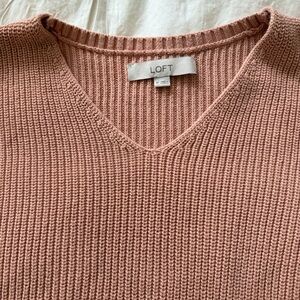LOFT Women's Peach Pink Cotton V-Neck Sweater